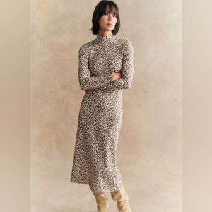 Sezane Leopard Print Long Sleeve Dress